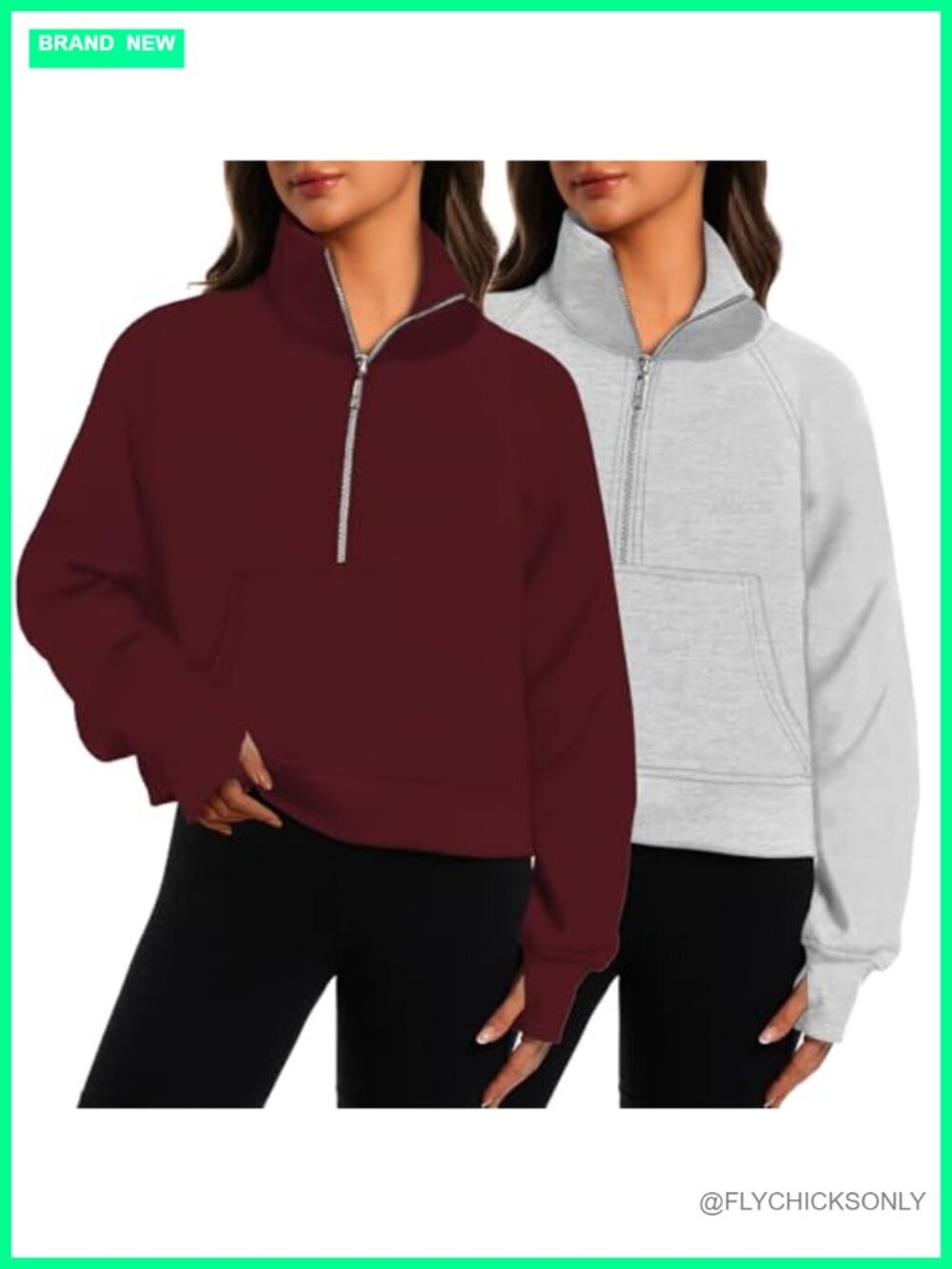 Womens Cotton Polyester Fleece Lined Half Zip Cropped Hoodie Sweatshirt 2 Pack